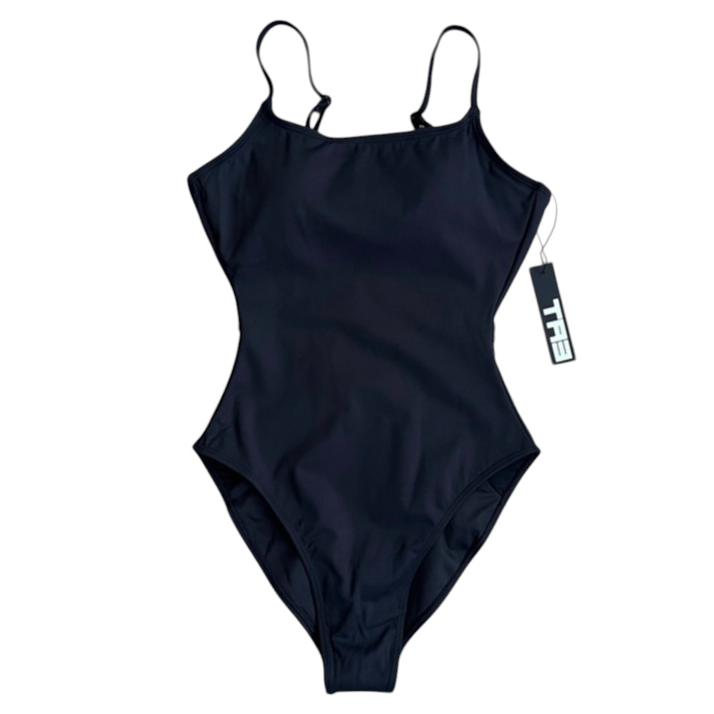 TA3 Lacey Black One Piece Swimsuit Lace Up Back XS Regular Length NWT - Picture 2 of 4